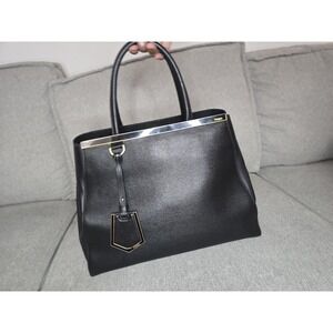 Fendi 2Jours Tote Bag Black Leather Gold Hardware Medium Shoulder Bag